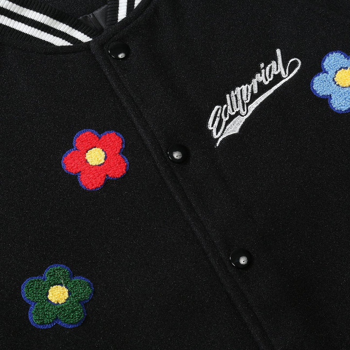 TALISHKO - Embroidery Letter Flower Varsity Jacket - streetwear fashion, outfit ideas - talishko.com