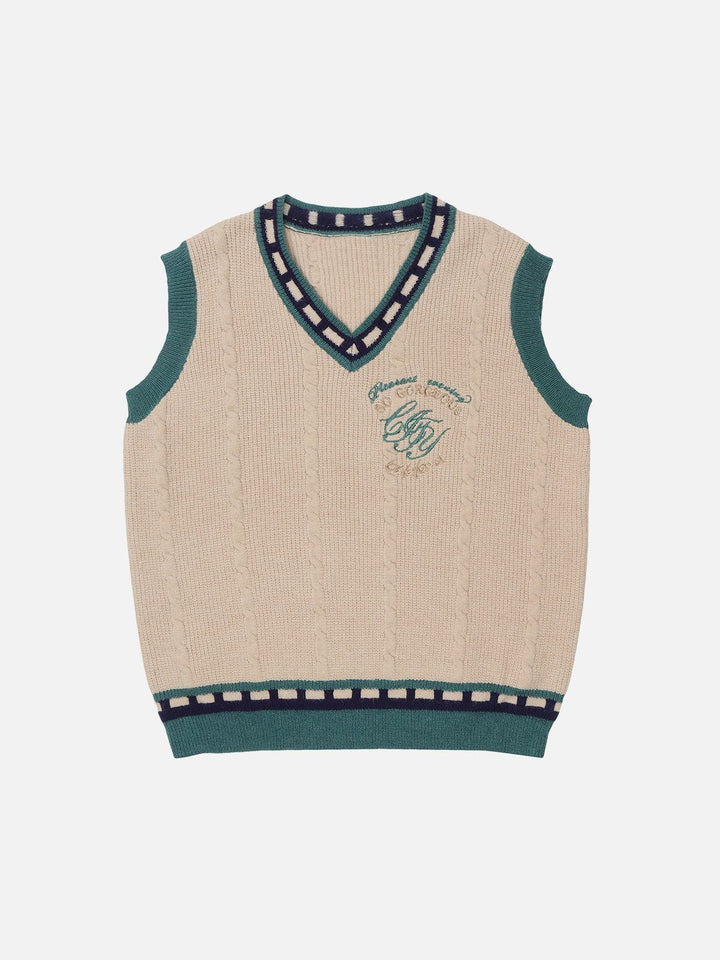 TALISHKO - Embroidery Letters Sweater Vest - streetwear fashion, outfit ideas - talishko.com