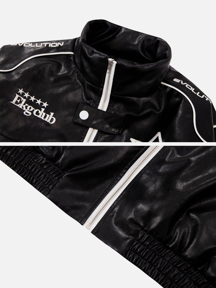 TALISHKO - Embroidery Racing PU Jacket - streetwear fashion, outfit ideas - talishko.com