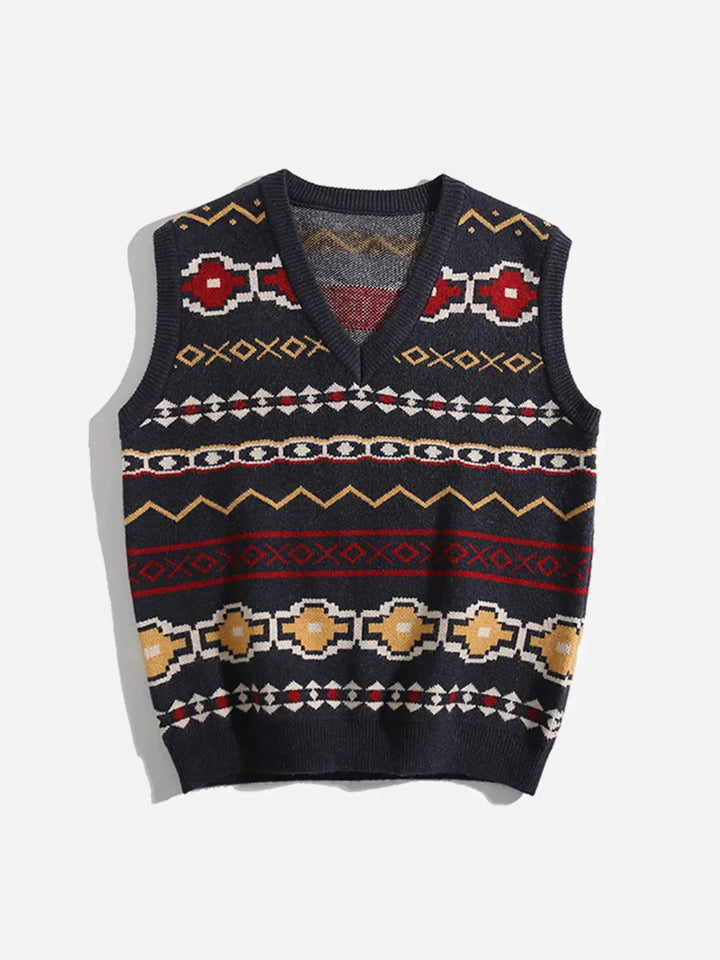 TALISHKO - Ethnic Style Jacquard Sweater Vest - streetwear fashion, outfit ideas - talishko.com