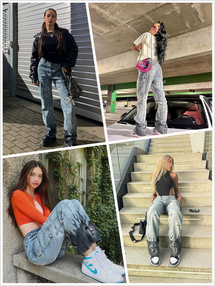 TALISHKO - Flame & Cross Vibe Slim Jeans - streetwear fashion, outfit ideas - talishko.com