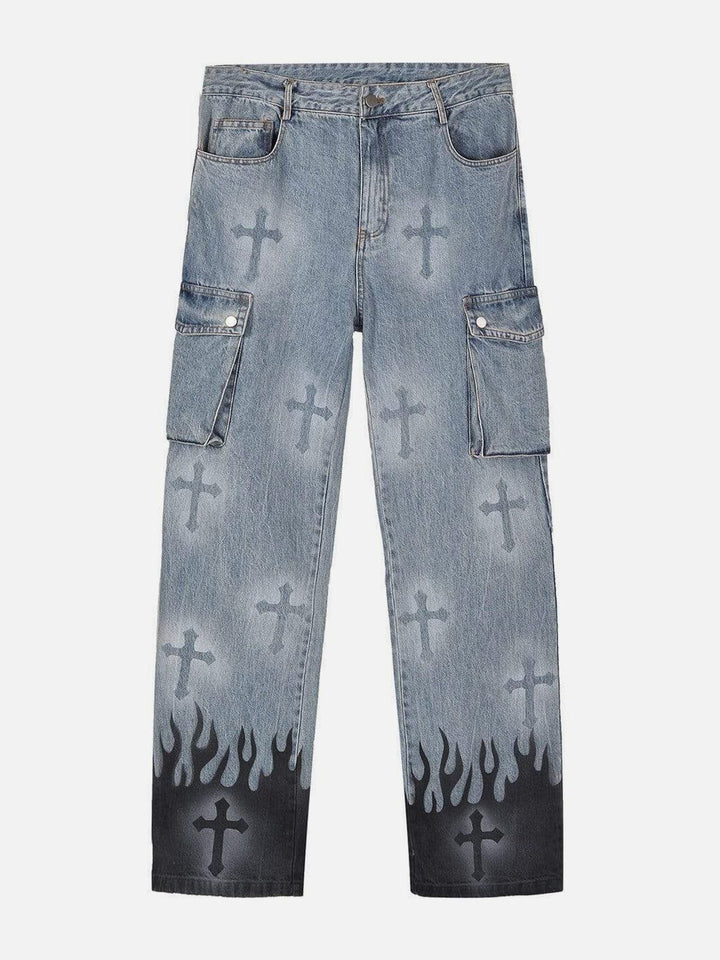 TALISHKO - Flame & Cross Vibe Slim Jeans - streetwear fashion, outfit ideas - talishko.com