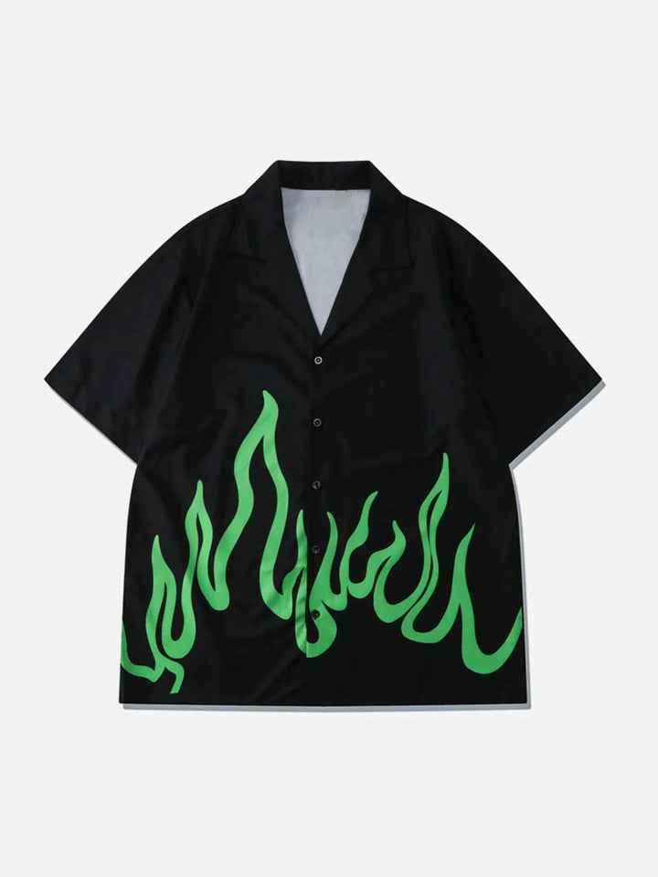 TALISHKO - Flame Print Short Sleeve Shirt - streetwear fashion, outfit ideas - talishko.com