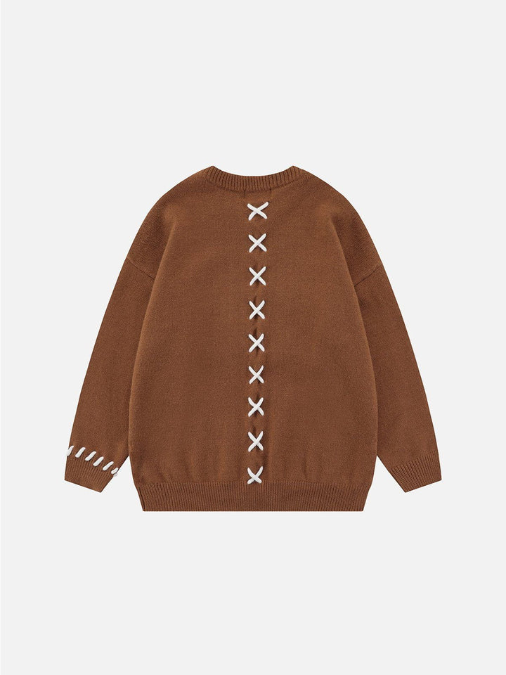 TALISHKO - Flocked Letters Lace Up Sweater - streetwear fashion, outfit ideas - talishko.com