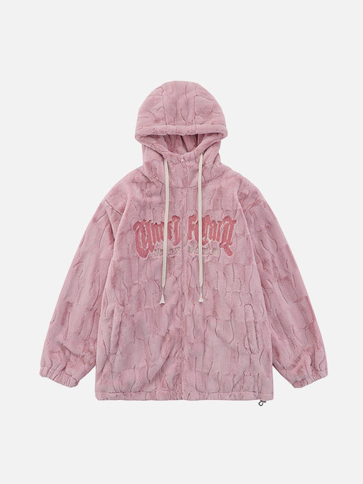 TALISHKO - Flocked Letters Sherpa Coat - streetwear fashion, outfit ideas - talishko.com