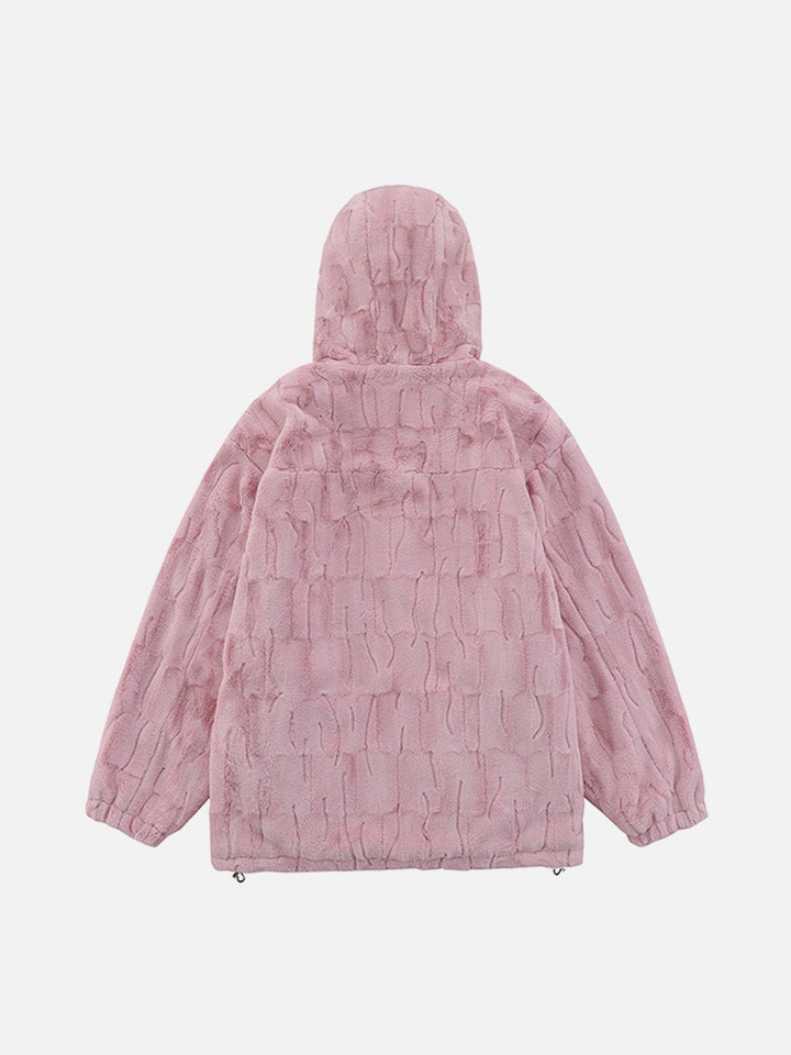 TALISHKO - Flocked Letters Sherpa Coat - streetwear fashion, outfit ideas - talishko.com