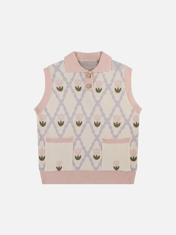 TALISHKO - Flower Embroidery Sweater Vest - streetwear fashion, outfit ideas - talishko.com
