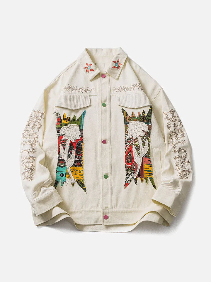 TALISHKO - Flower Patchwork Embroidery Denim Jacket - streetwear fashion, outfit ideas - talishko.com