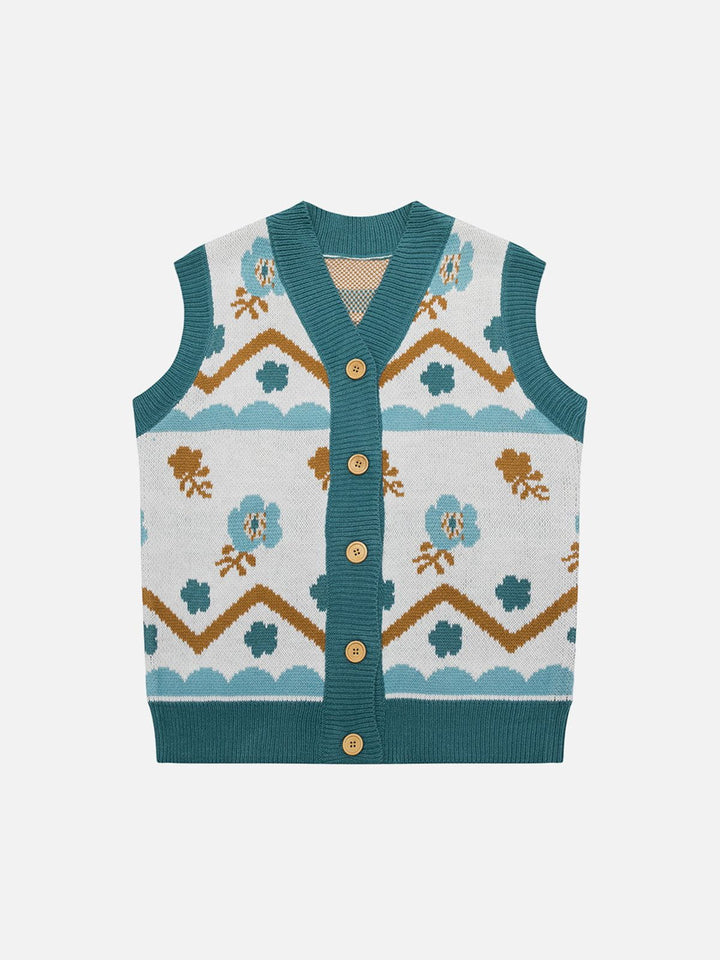 TALISHKO - Geometric Floral Sweater Vest - streetwear fashion, outfit ideas - talishko.com