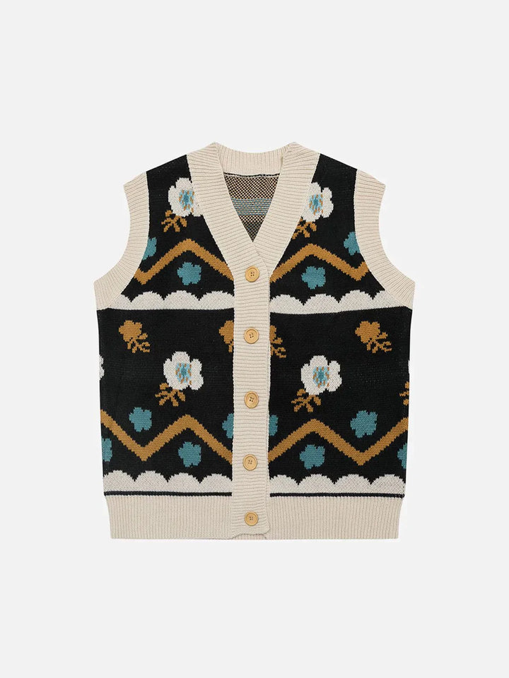 TALISHKO - Geometric Floral Sweater Vest - streetwear fashion, outfit ideas - talishko.com