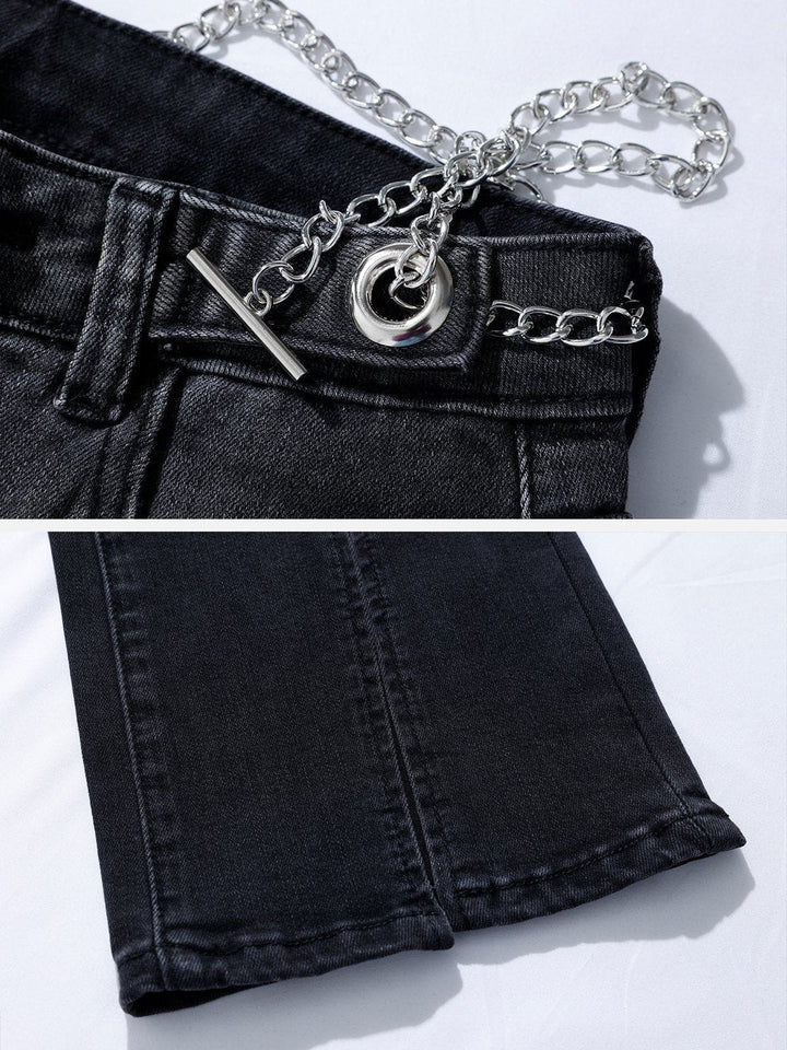 TALISHKO - Gradient Chain Decoration High Rise Straight Jeans - streetwear fashion, outfit ideas - talishko.com