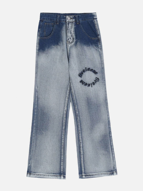 TALISHKO - Gradient Letter Embroidered Jeans - streetwear fashion, outfit ideas - talishko.com