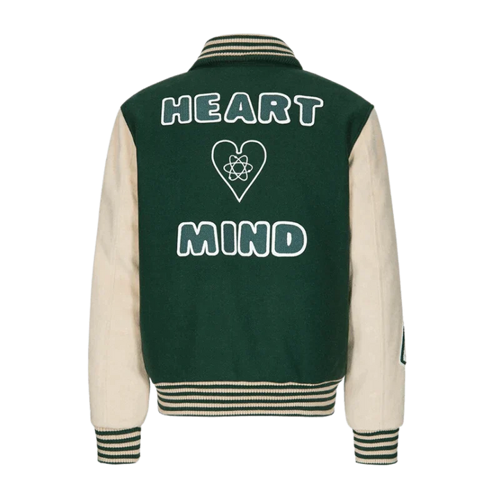 TALISHKO - HEART MIND Green Baseball Jacket - streetwear fashion, outfit ideas - talishko.com