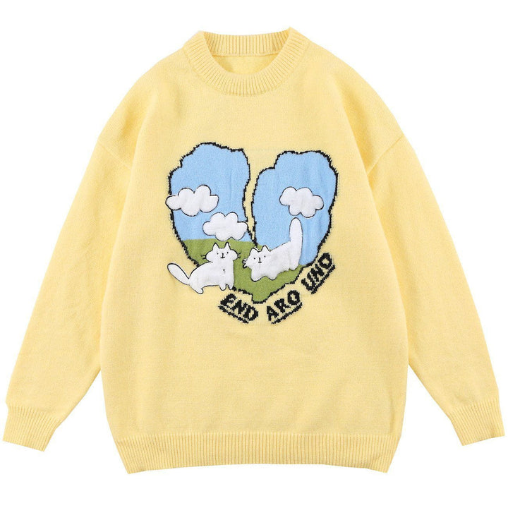 TALISHKO - Heart Cat Cloud Knit Sweater - streetwear fashion, outfit ideas - talishko.com