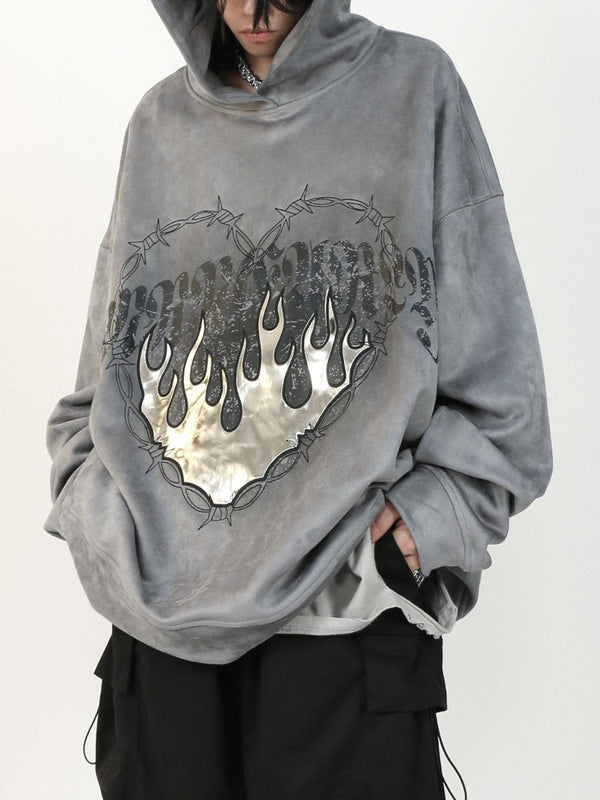 TALISHKO - Heart of Thorns Flame Suede Hoodie - streetwear fashion, outfit ideas - talishko.com