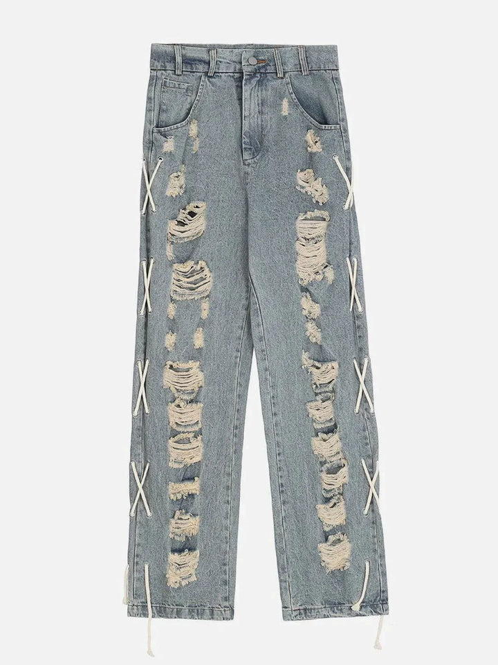 TALISHKO - Hole Washed Design Jeans - streetwear fashion, outfit ideas - talishko.com