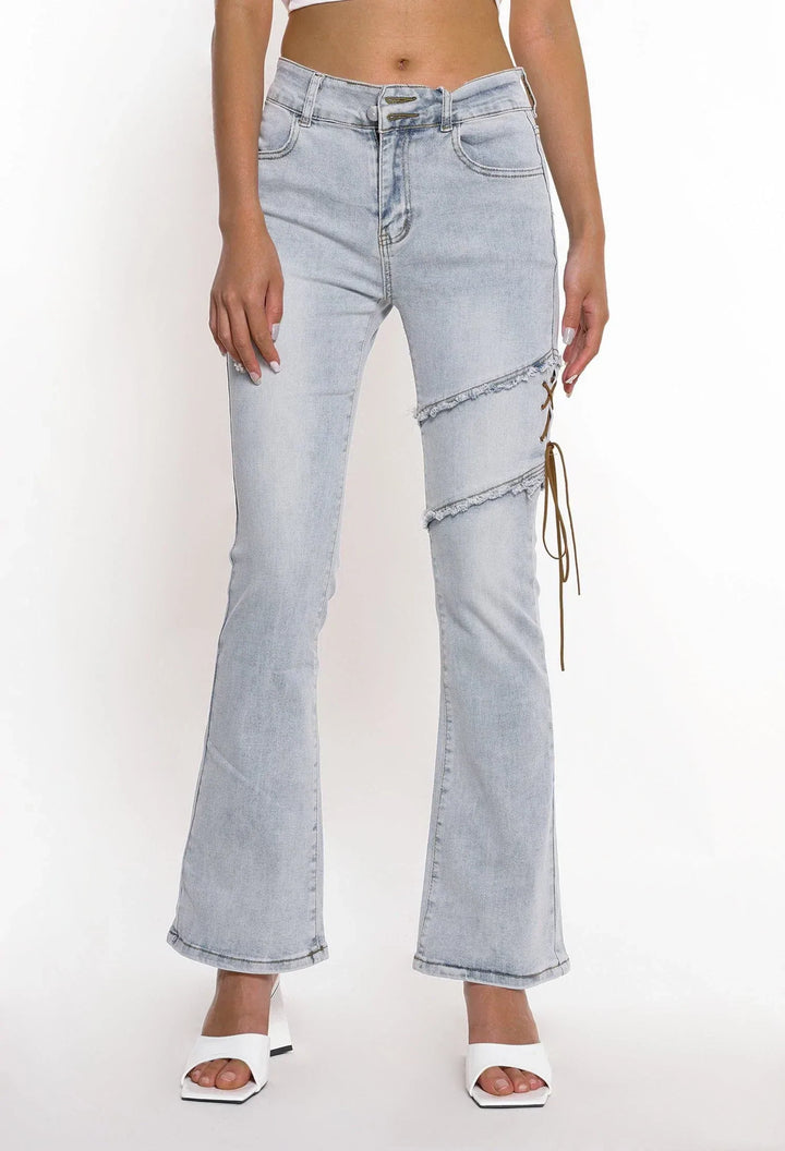 TALISHKO™ - Irregular Strap Flared Jeans streetwear fashion - talishko.com