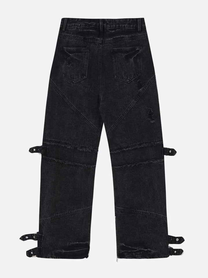 TALISHKO™ - Irregular Zip Up Washed Jeans streetwear fashion - talishko.com