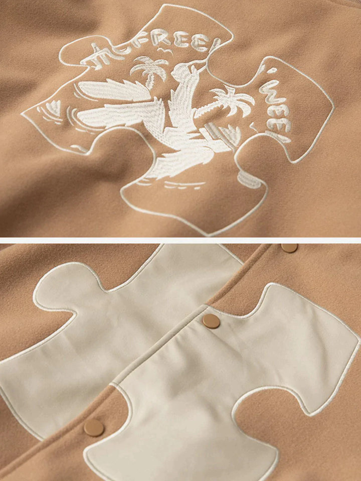 TALISHKO - Jigsaw Puzzle Pattern Varsity Jackets - streetwear fashion, outfit ideas - talishko.com