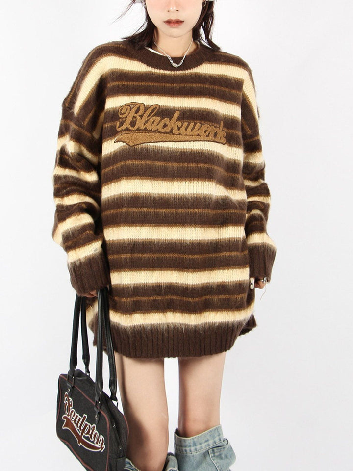 TALISHKO - Lazy Retro Stripe Patchwork Sweater - streetwear fashion, outfit ideas - talishko.com