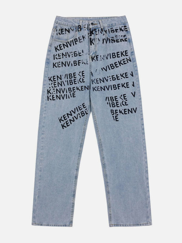 TALISHKO - Letters Printing Jeans - streetwear fashion, outfit ideas - talishko.com