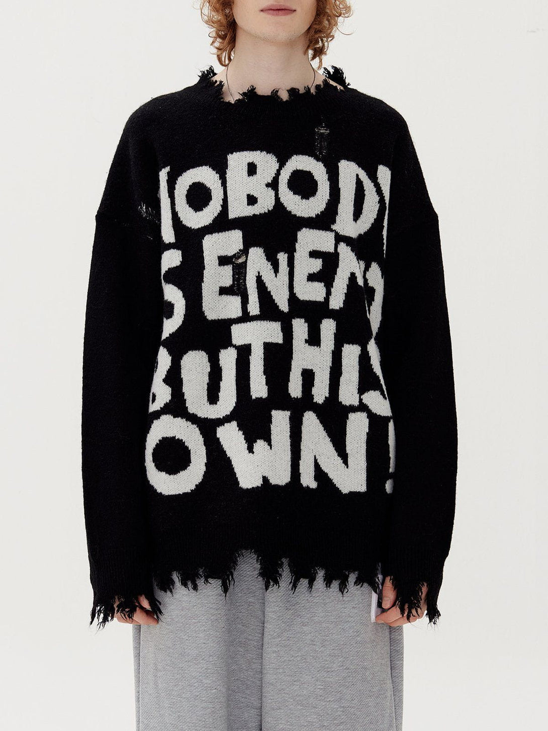 TALISHKO - Letters Ripped Hole Sweater - streetwear fashion, outfit ideas - talishko.com