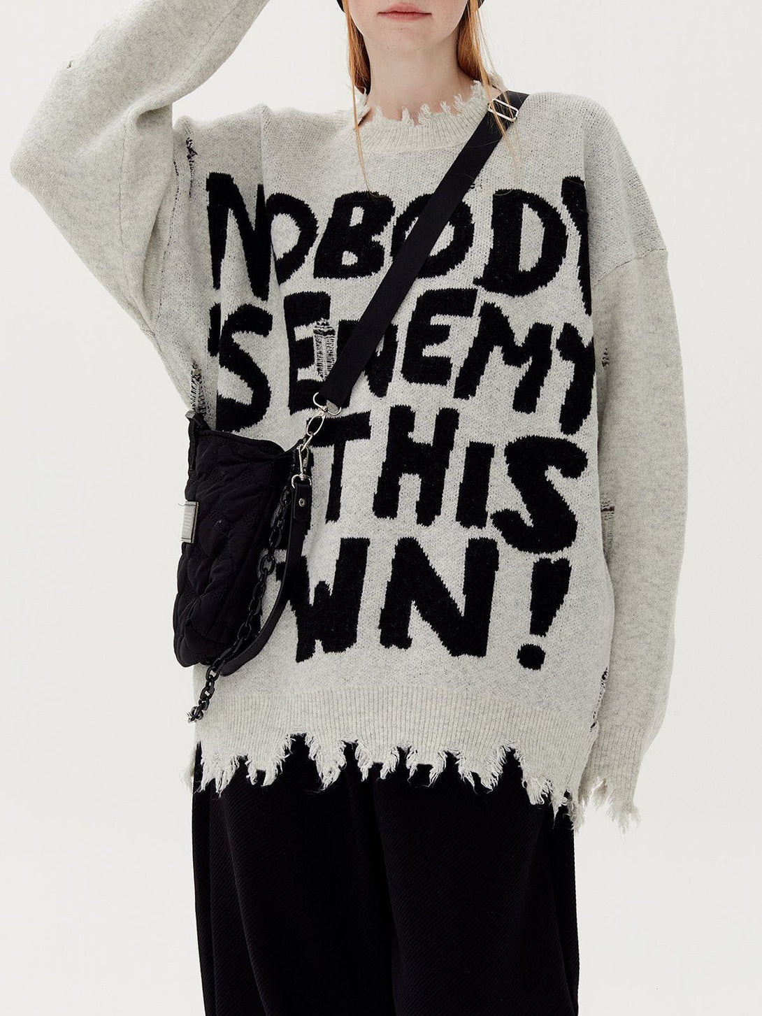 TALISHKO - Letters Ripped Hole Sweater - streetwear fashion, outfit ideas - talishko.com