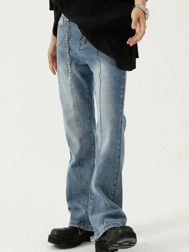 TALISHKO™ - Loose-Fit Micro-Flare Frayed Jeans streetwear fashion - talishko.com