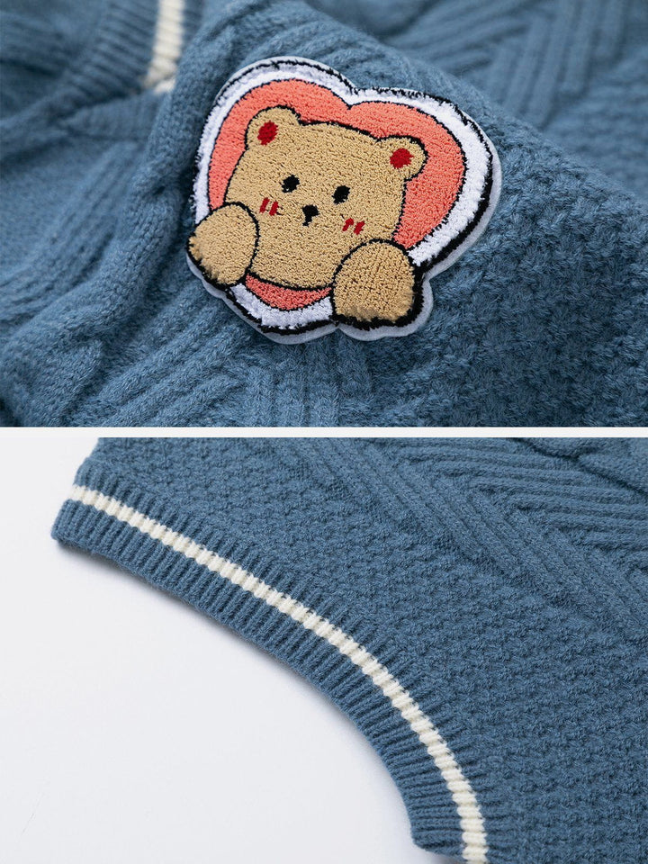 TALISHKO - Love Bear Applique Knitted Sweater Vest - streetwear fashion, outfit ideas - talishko.com