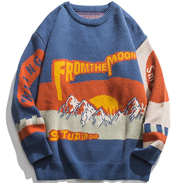 TALISHKO - Mountain Pattern Contrast Knit Sweater - streetwear fashion, outfit ideas - talishko.com