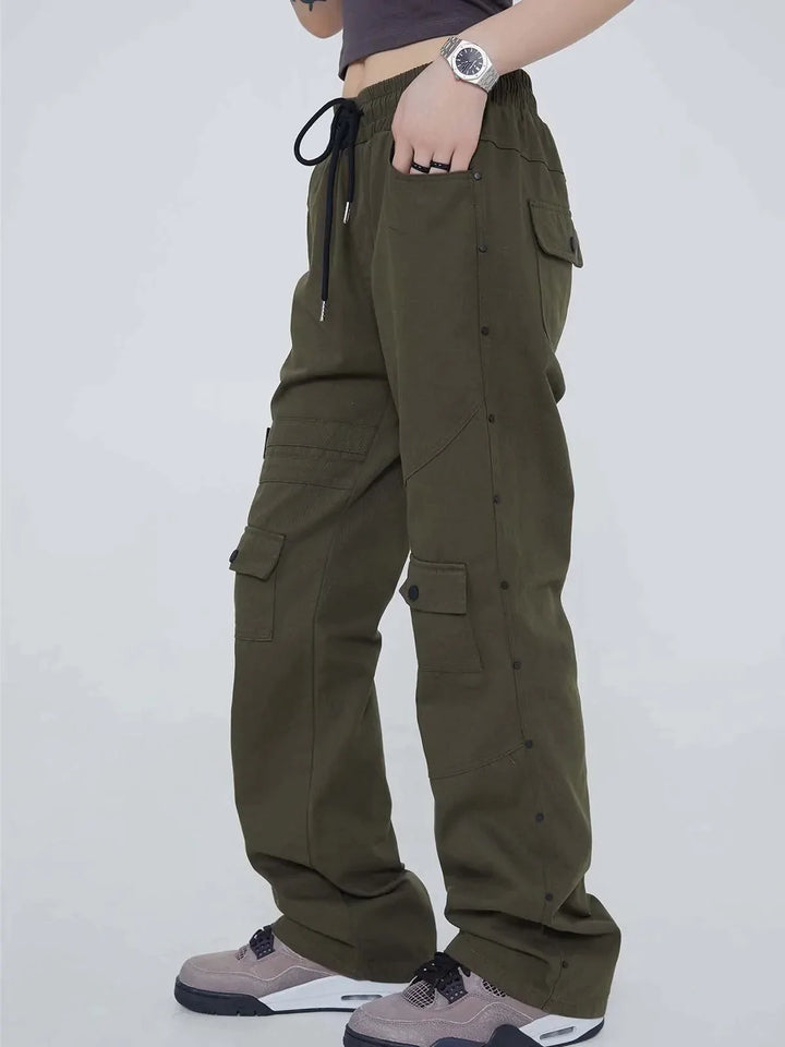 TALISHKO - Multi-Pocket Drawstring Cargo Pants - streetwear fashion, outfit ideas - talishko.com