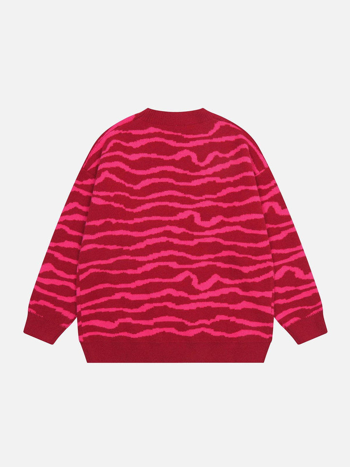 TALISHKO - Multi-letter Embroidered Wavy Striped Sweater - streetwear fashion, outfit ideas - talishko.com