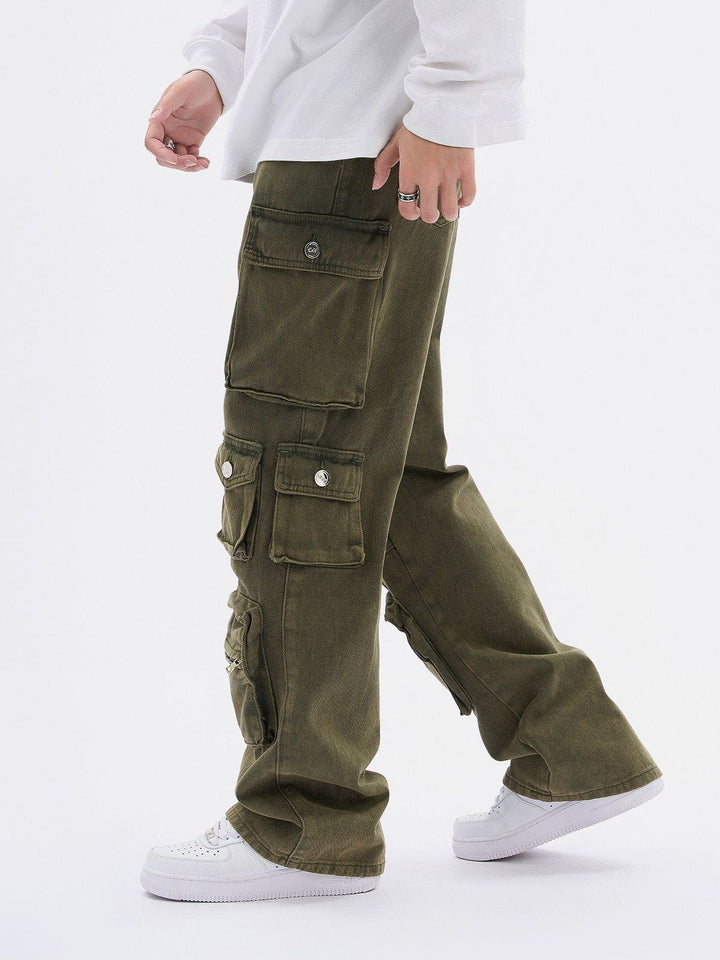 TALISHKO - Multi-pocket Embellished Cargo Jeans - streetwear fashion, outfit ideas - talishko.com