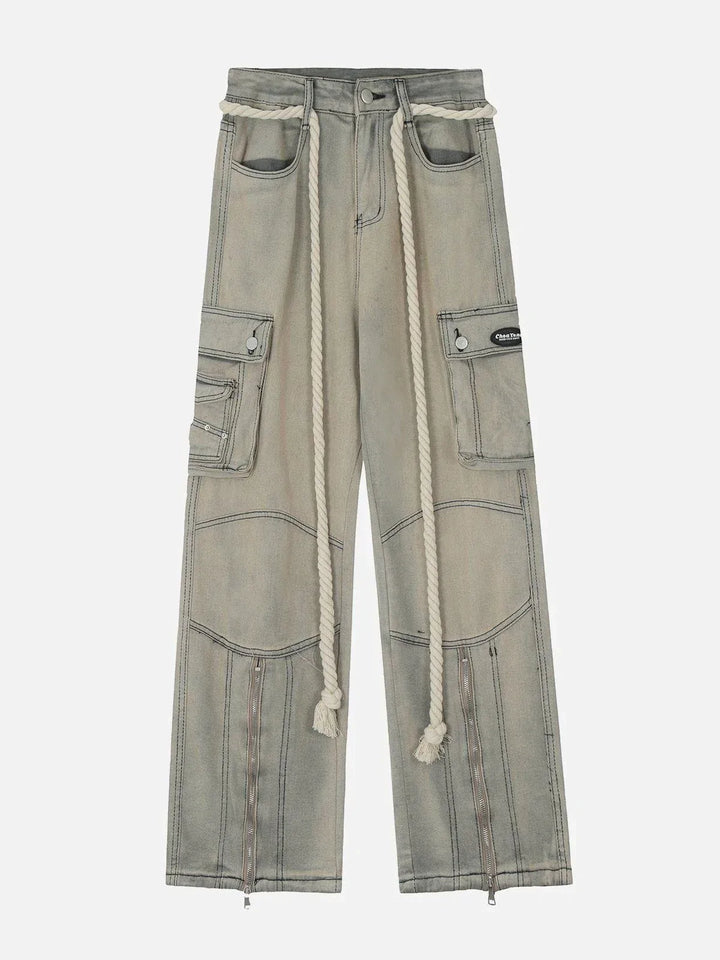 TALISHKO - Multi-pocket Twine Jeans - streetwear fashion, outfit ideas - talishko.com