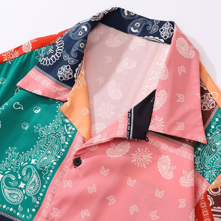 TALISHKO - Panel Pattern Bandana Short Sleeve Shirt - streetwear fashion, outfit ideas - talishko.com