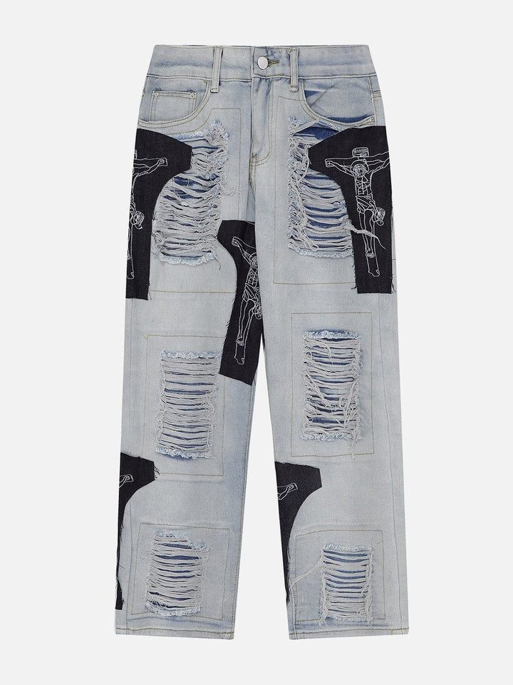 TALISHKO - Patchwork Holes Jeans - streetwear fashion, outfit ideas - talishko.com