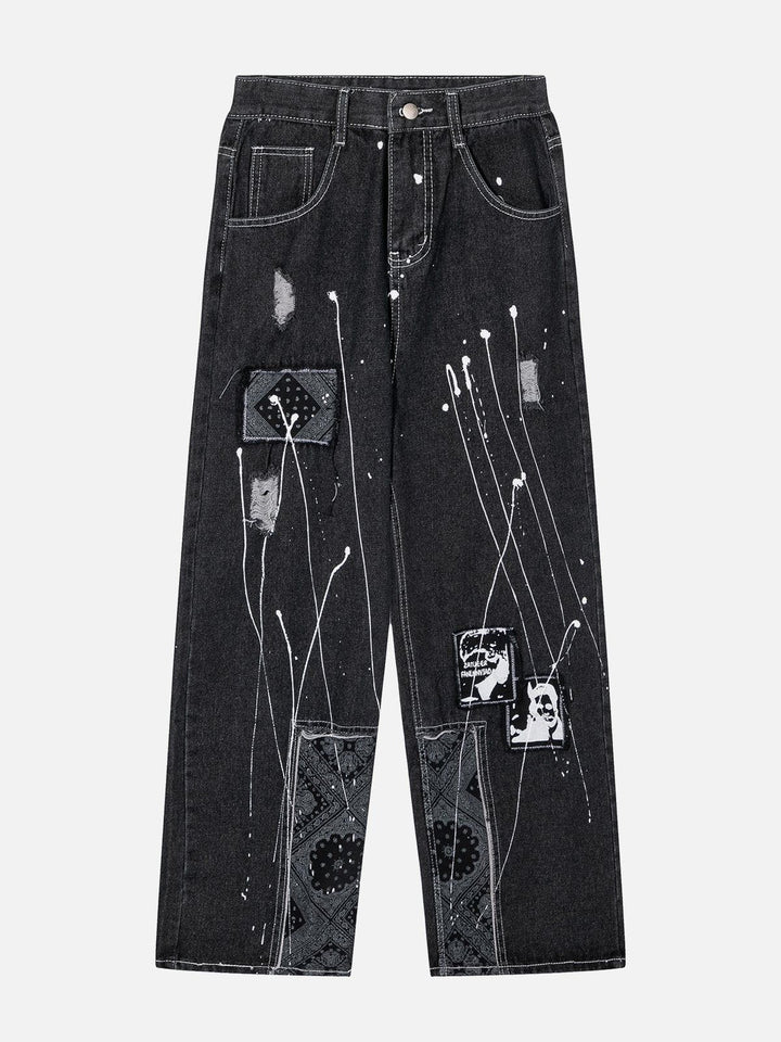 TALISHKO - Patchwork Ink Jet Jeans - streetwear fashion, outfit ideas - talishko.com