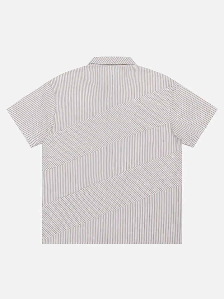 TALISHKO - Patchwork Oblique Stripes Short Sleeve Shirt - streetwear fashion, outfit ideas - talishko.com
