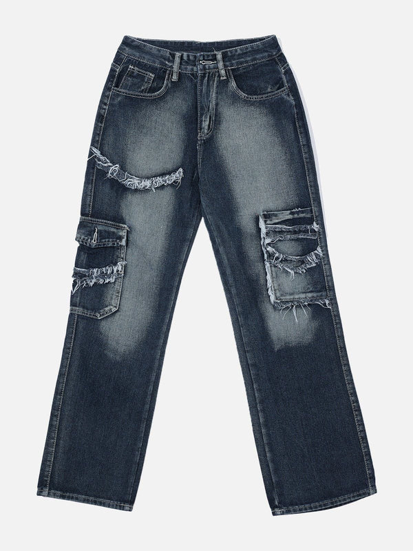 TALISHKO - Raw Edge Pocket Design Jeans - streetwear fashion, outfit ideas - talishko.com