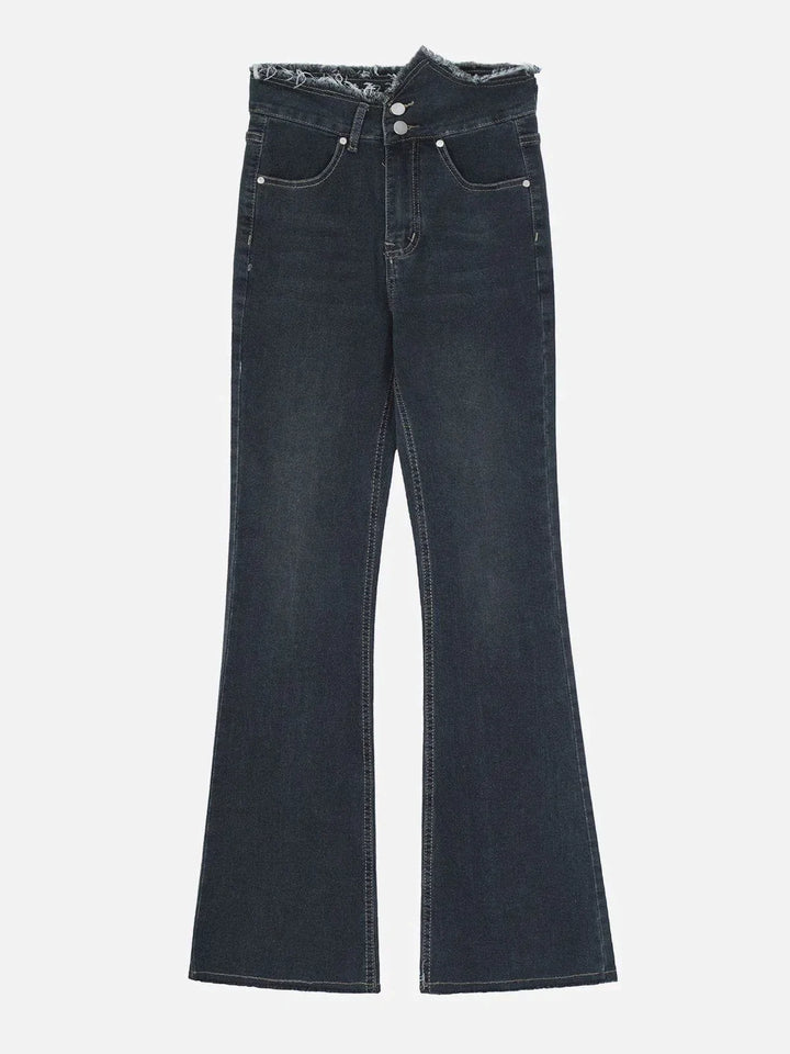 TALISHKO - Raw Edged High Rise Flared Jeans - streetwear fashion, outfit ideas - talishko.com