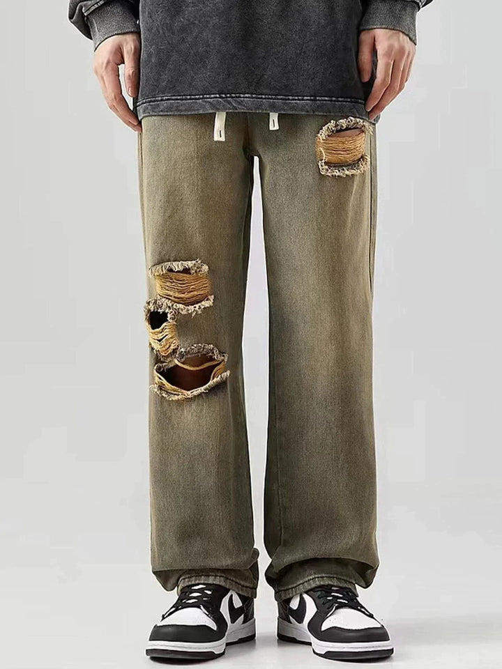 TALISHKO - Raw Ripped Drawstring Jeans - streetwear fashion, outfit ideas - talishko.com