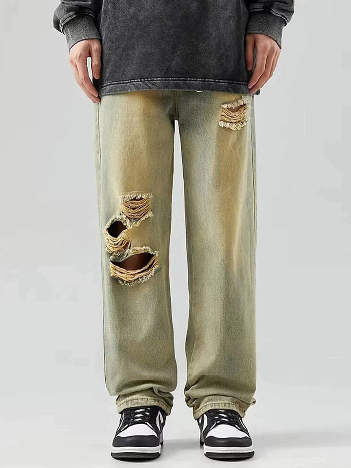 TALISHKO - Raw Ripped Drawstring Jeans - streetwear fashion, outfit ideas - talishko.com