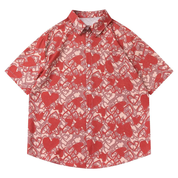 TALISHKO - Red Hearts Short Sleeve Shirt - streetwear fashion, outfit ideas - talishko.com