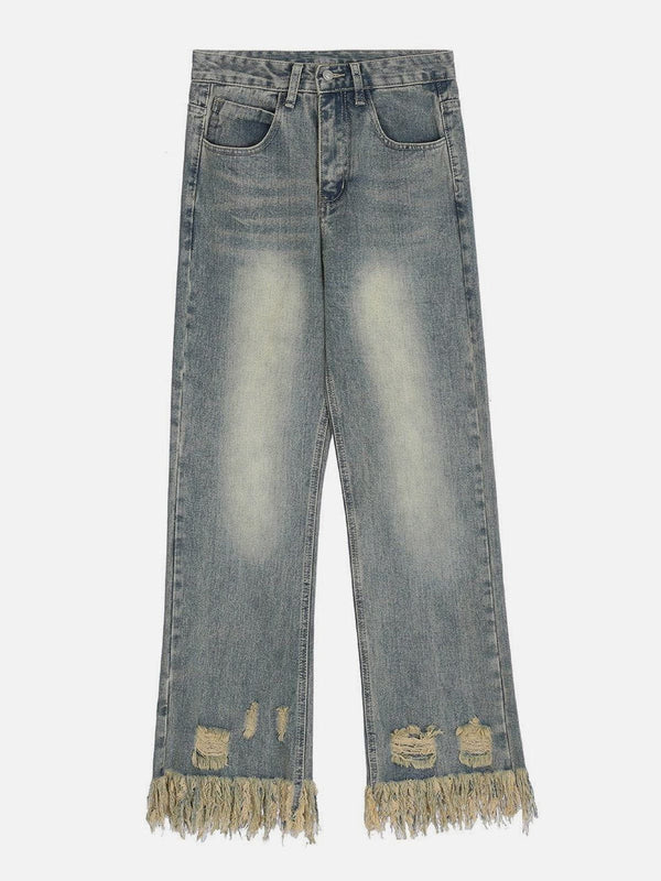 TALISHKO - Ripped Hole Tassel Jeans - streetwear fashion, outfit ideas - talishko.com