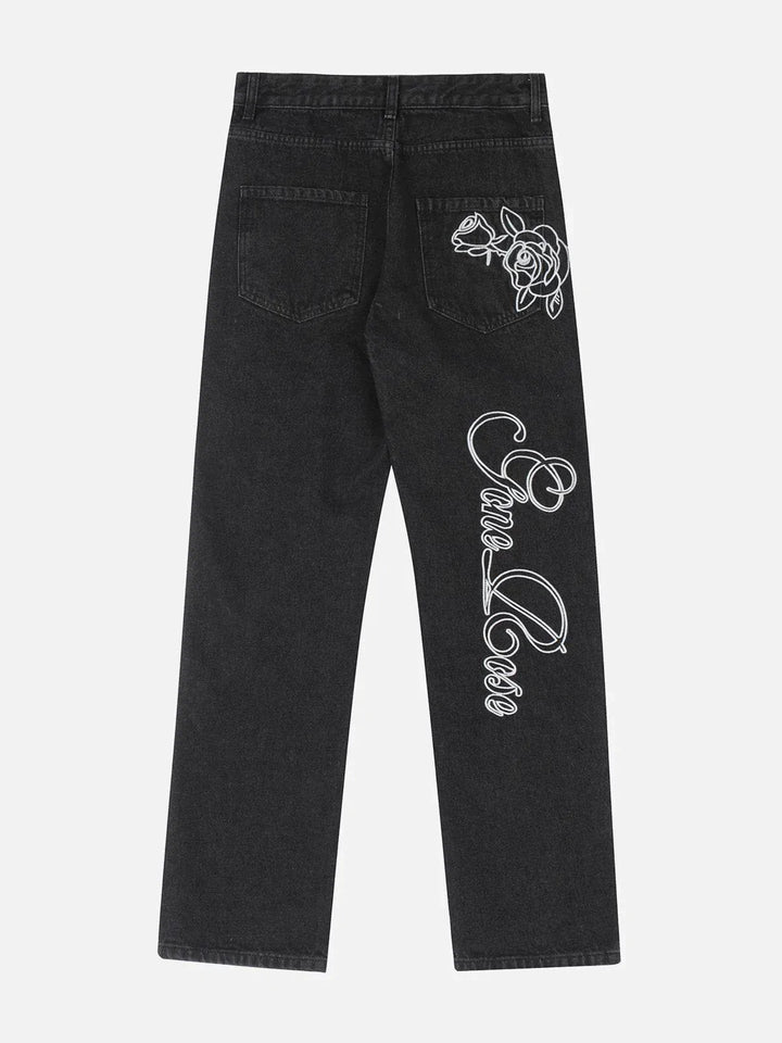 TALISHKO - Rose Embroidery Jeans - streetwear fashion, outfit ideas - talishko.com