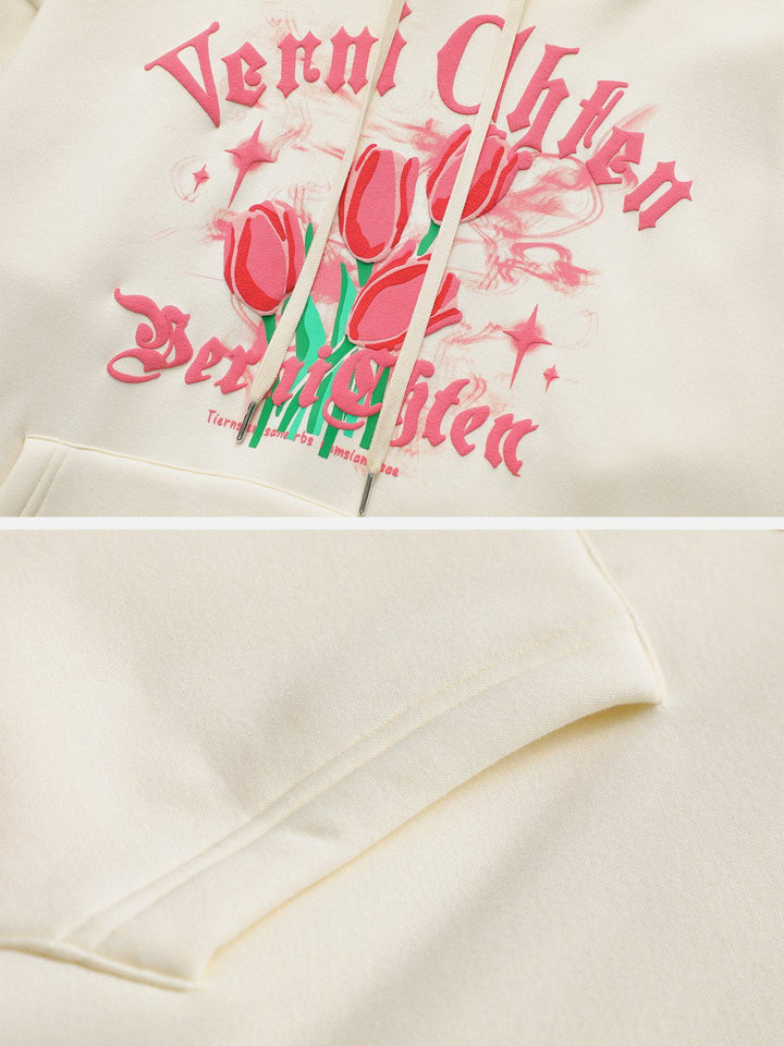 TALISHKO - Rose Letters Print Hoodie - streetwear fashion, outfit ideas - talishko.com