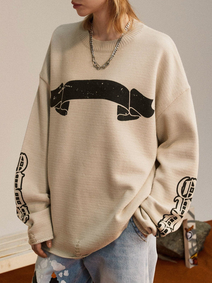 TALISHKO - Scroll Print Ruined Ripped Sweater - streetwear fashion, outfit ideas - talishko.com