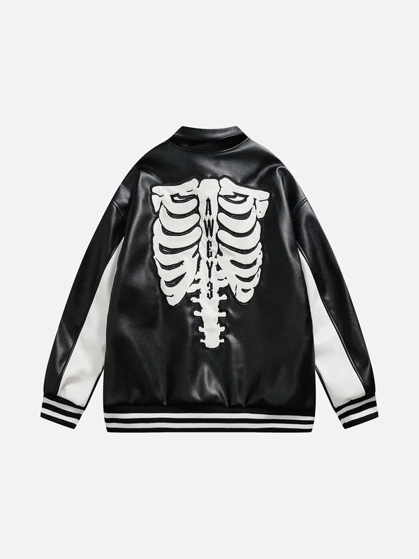 TALISHKO -  Skeleton Letters PU Jacket - streetwear fashion, outfit ideas - talishko.com