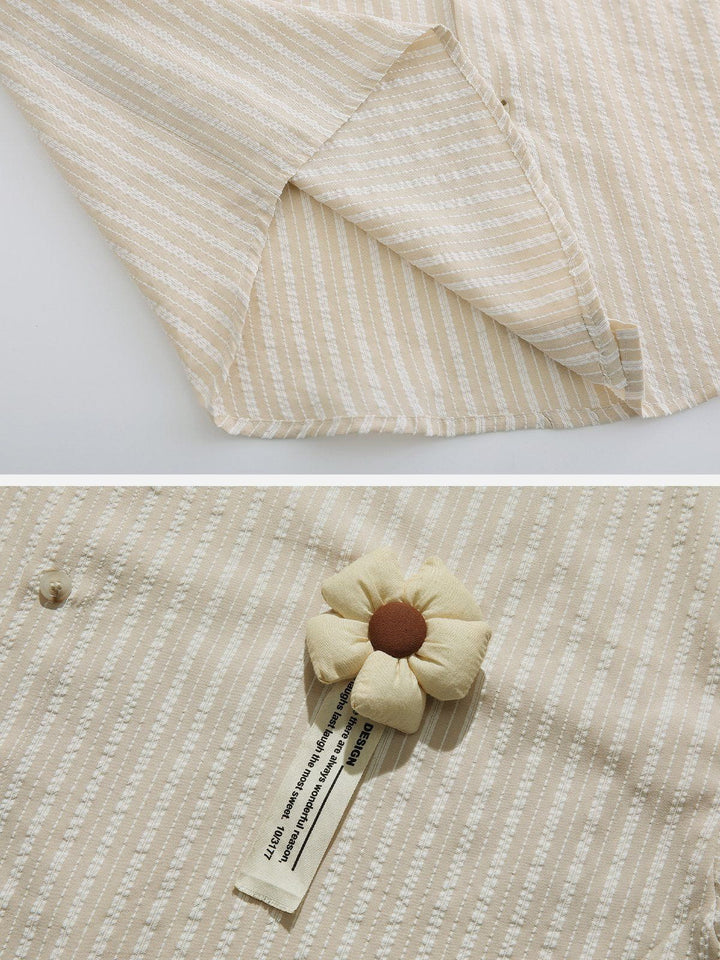 TALISHKO - Small Flower Pendant Stripes Short Sleeve Shirt - streetwear fashion, outfit ideas - talishko.com