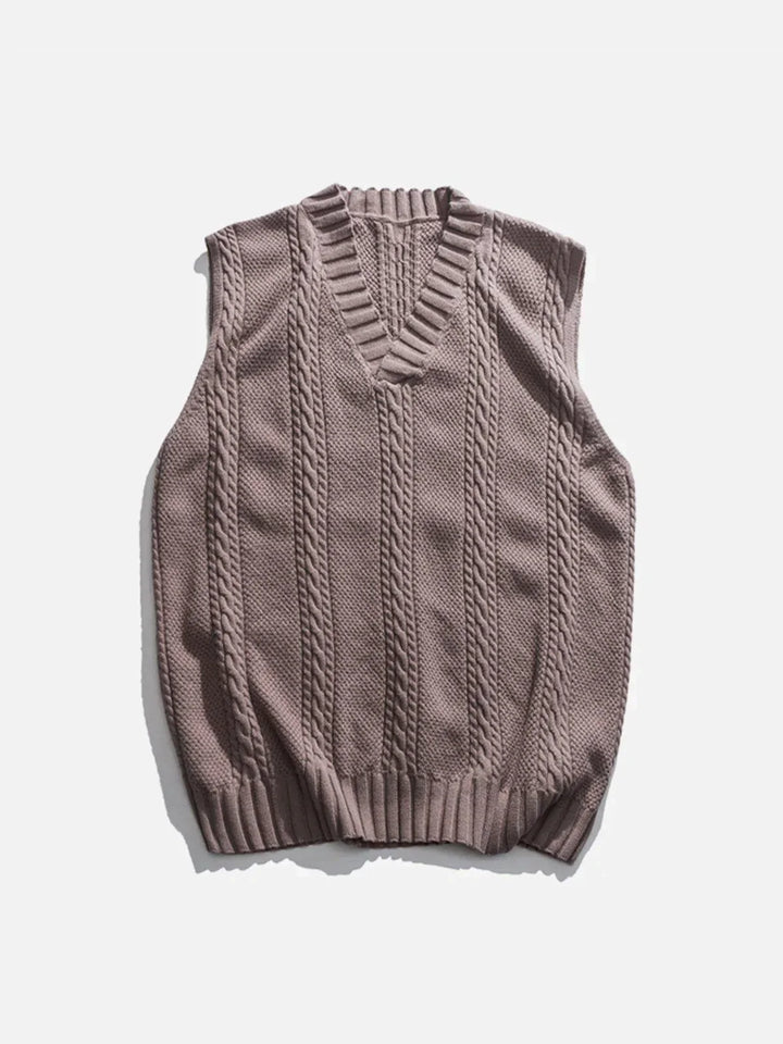 TALISHKO - Solid Color Braided Pattern Sweater Vest - streetwear fashion, outfit ideas - talishko.com